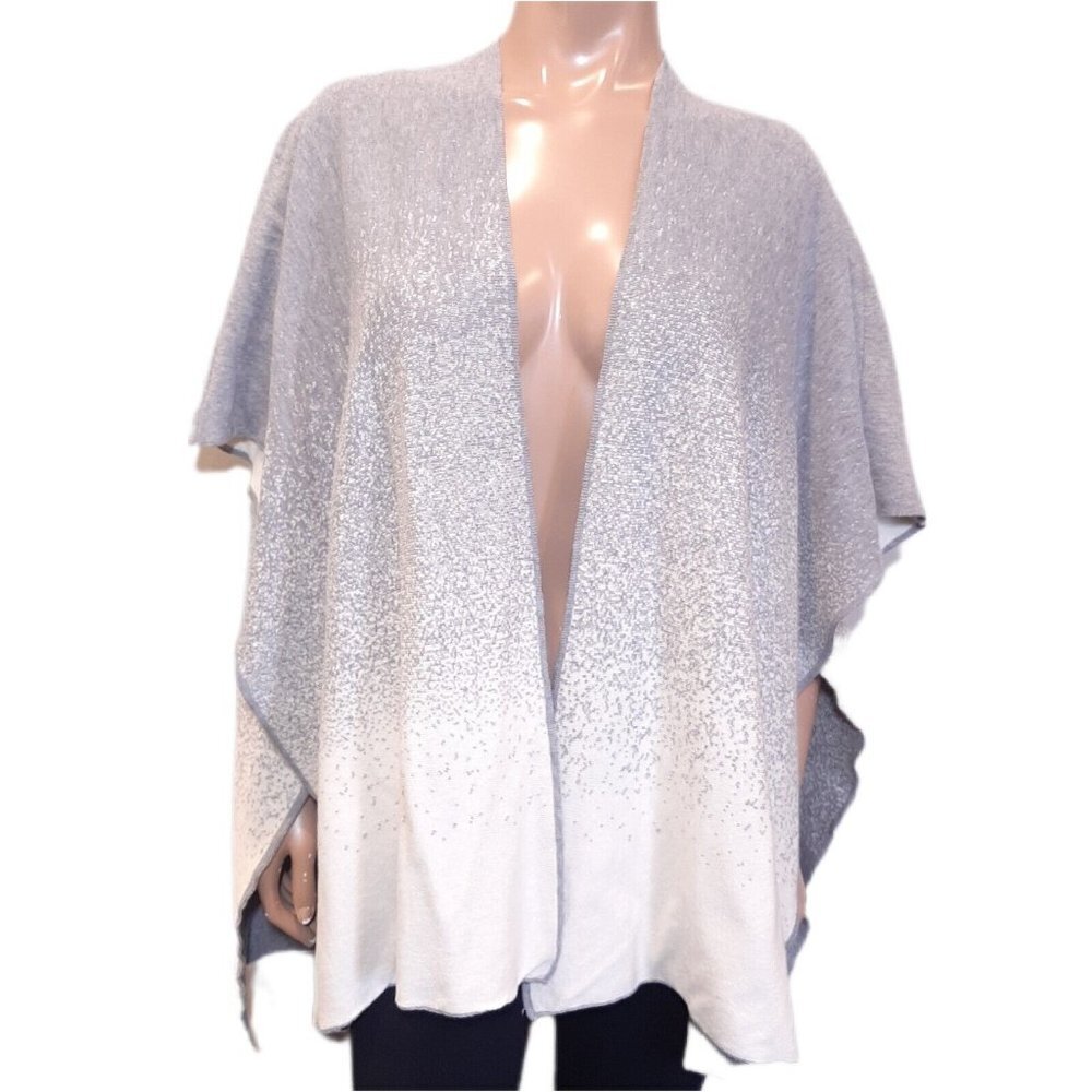 NEW Cocogio Ombre Poncho Cape Womens One Size Gray Cream Cotton Wrap Shawl Italy